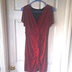 Enfocus Butterfly Sleeve Faux Wrap Burgundy Dress